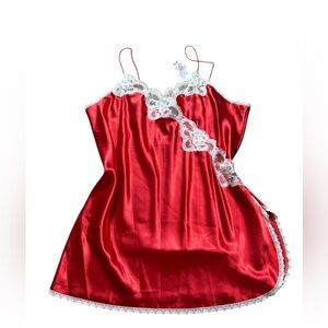 Vintage red satin intimate onesie, 3X